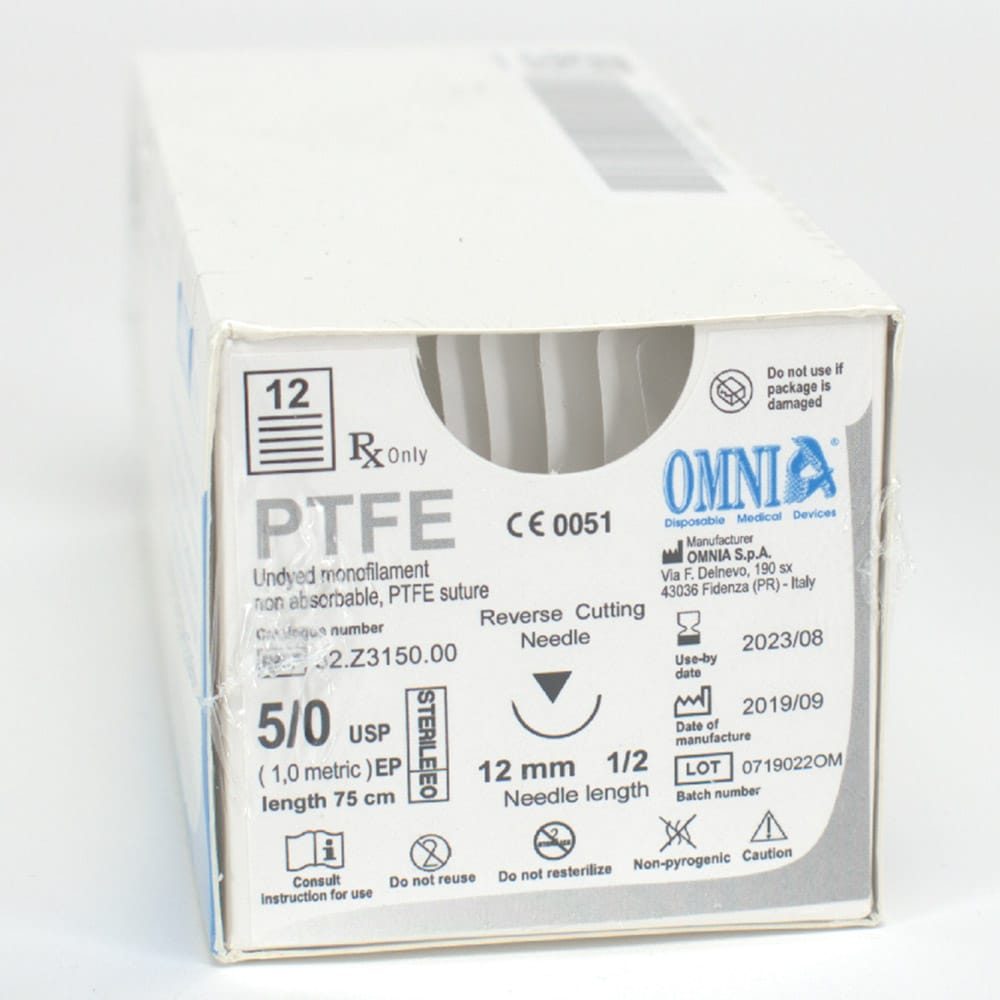 Omnia Nahtmaterial PTFE 5/0 12mm 1/2 Dtz