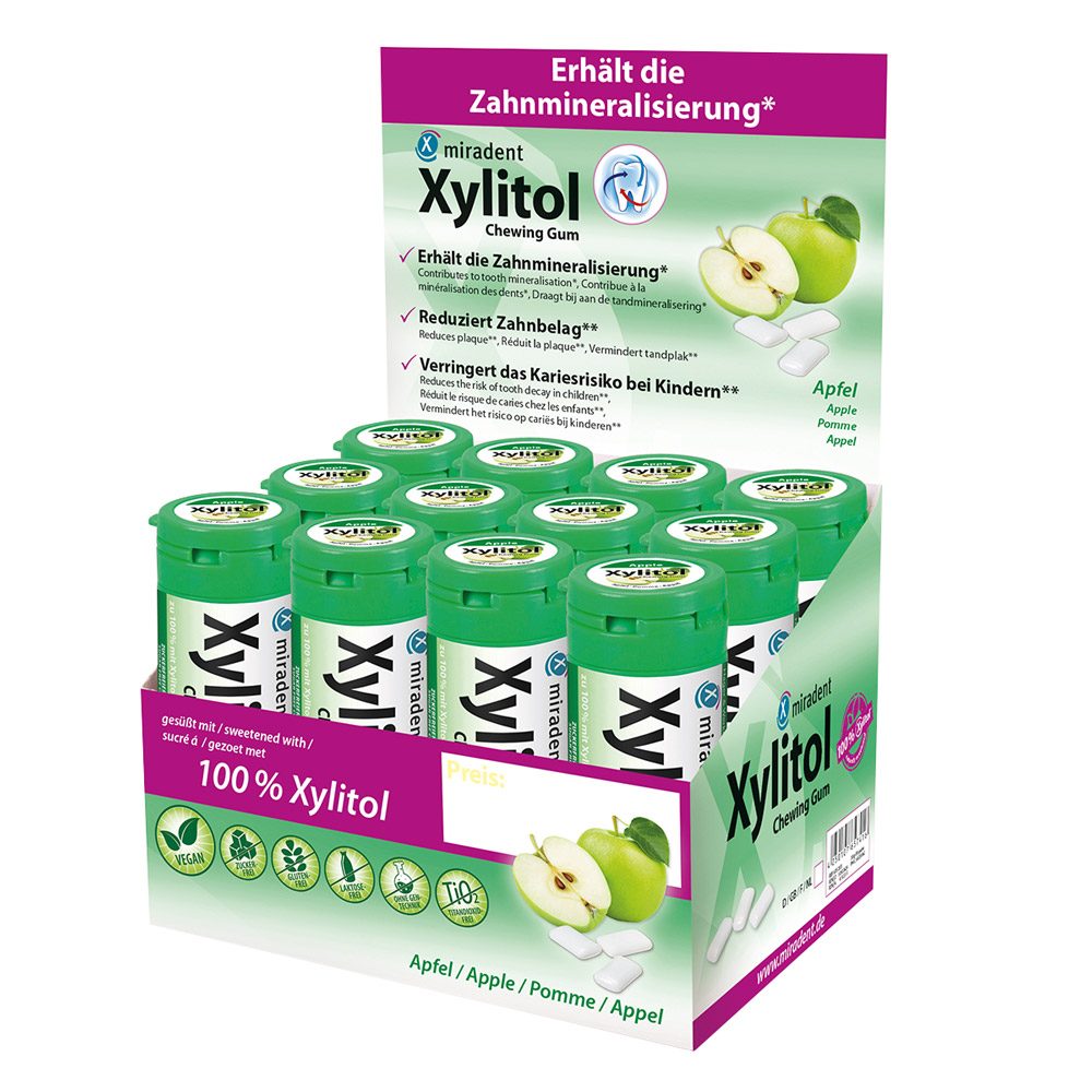 Xylitol Chewing Gum for Kids Apfel, 12 x 30 Stück Dose