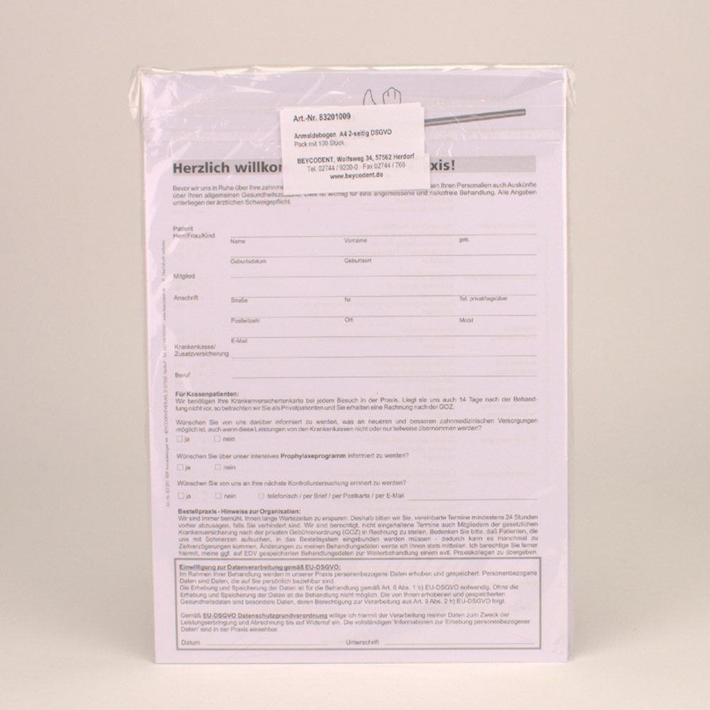 Anmeldebogen + Anamnese 2-Seitig Bl