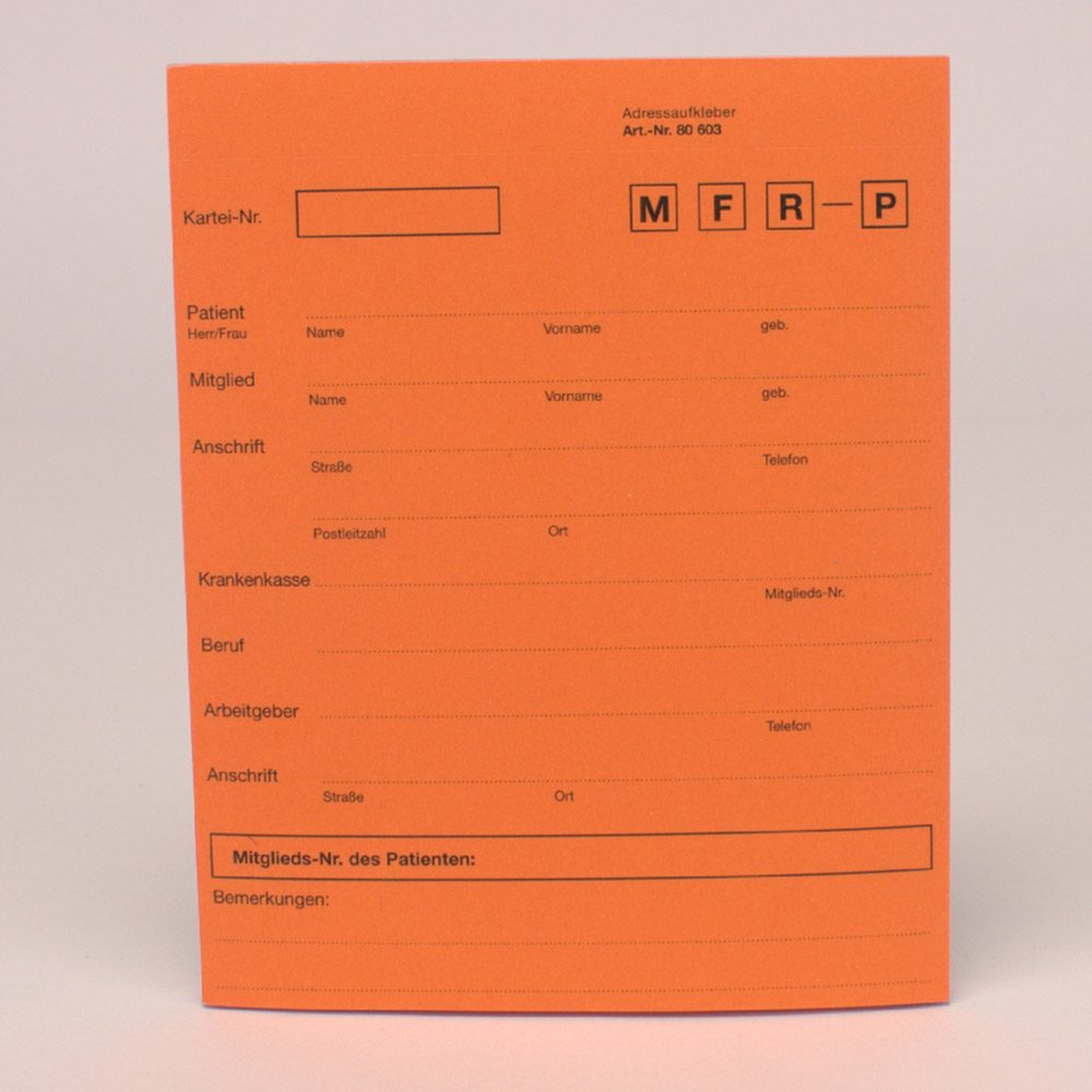 Anschriftenblatt A5 Kartei selbstklebend 142 x 115 mm orange, Block