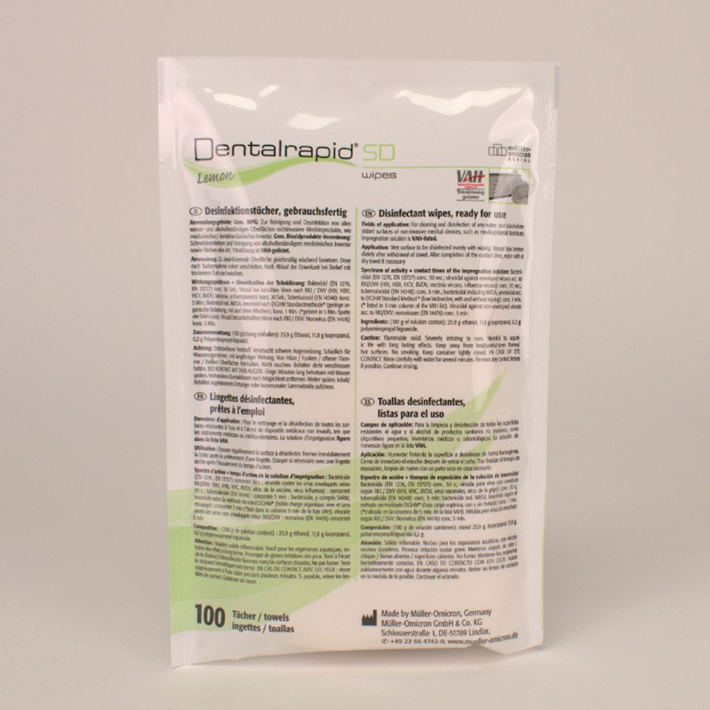 Dentalrapid SD wipes S lemon, 100 Stück Nachfüllpackung