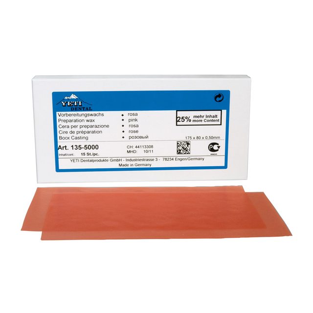 Vorbereitungswachs Platten rosa 0,50 mm, 15 Stück