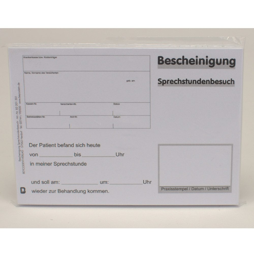 Bescheinigung Sprechstunden Besuch, 100 Stück