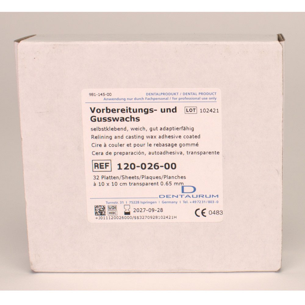 Vorbereitungswachs Platten SK 0,65 mm, Packung