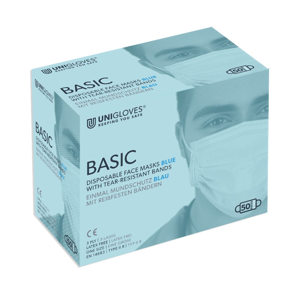 Mundschutz OP Basic blau Band  50St