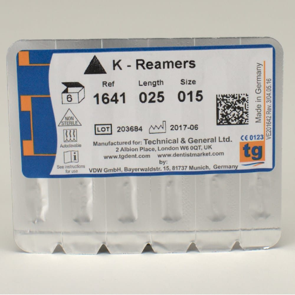 tg K-Reamers 25mm Size 015 6pcs