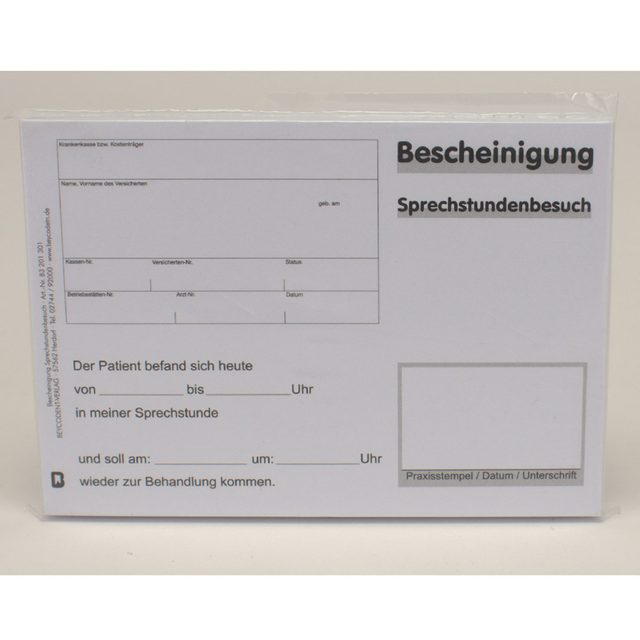 Bescheinigung Sprechstunden Besuch, 100 Stück