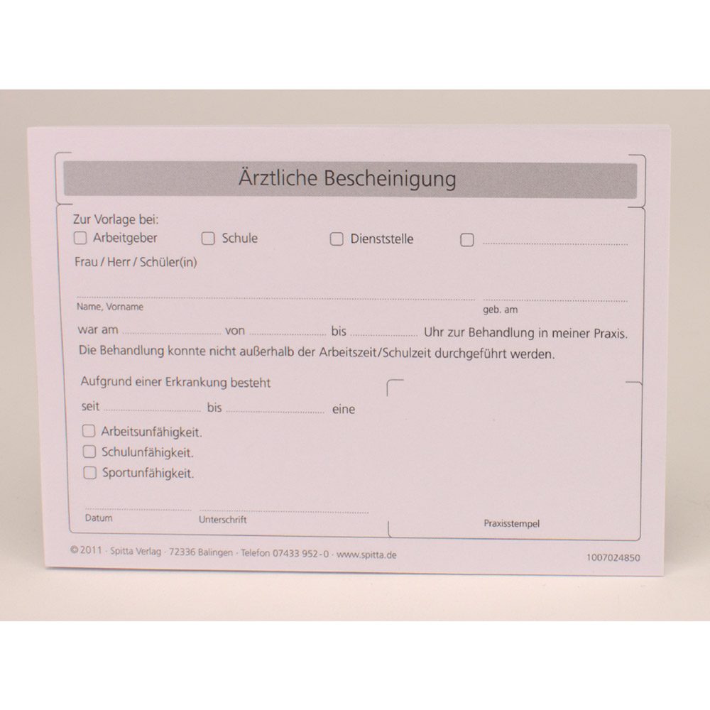 Ärztliche Bescheinigung DIN A6 quer Pa