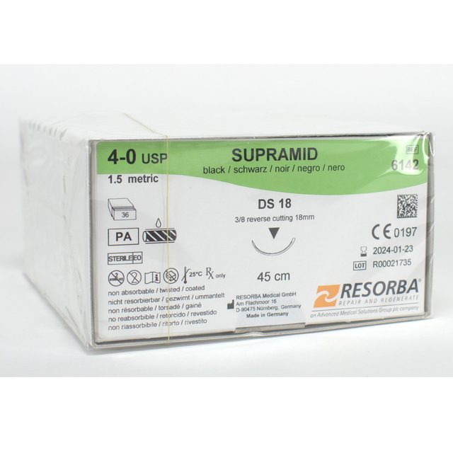 Supramid schwarz 4/0 DS18  3Dtz