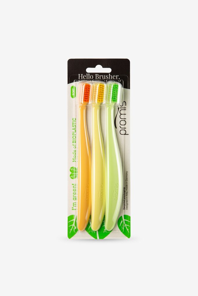 Promis Zahnbürsten gelb,grün,orange Trio