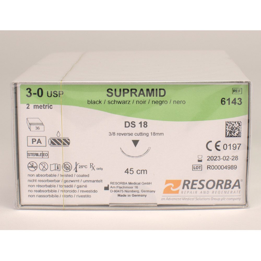 Supramid schwarz 3/0 DS-18  3Dtz