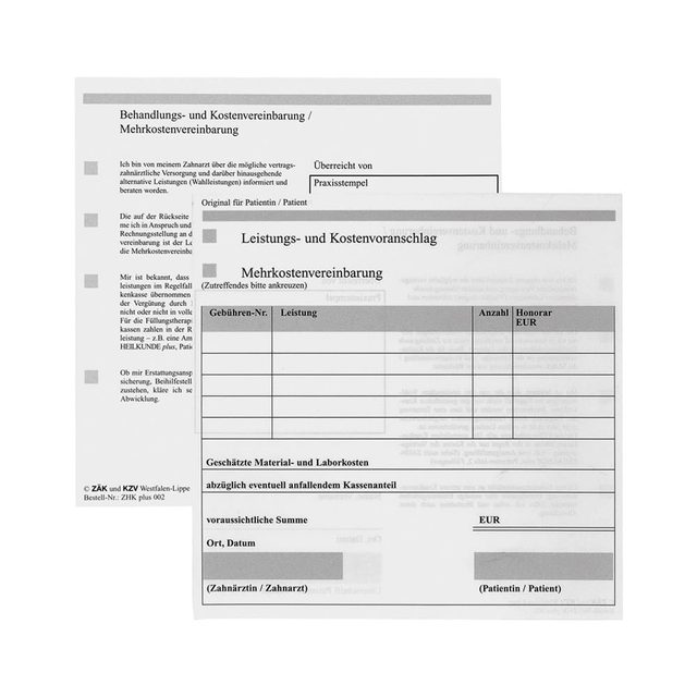 Formular ZHK Plus 002 Kostenvereinb.25St