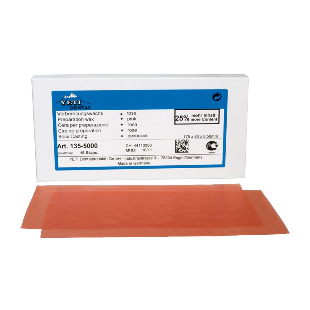 Vorbereitungswachs Platten rosa 0,60 mm, 15 Stück