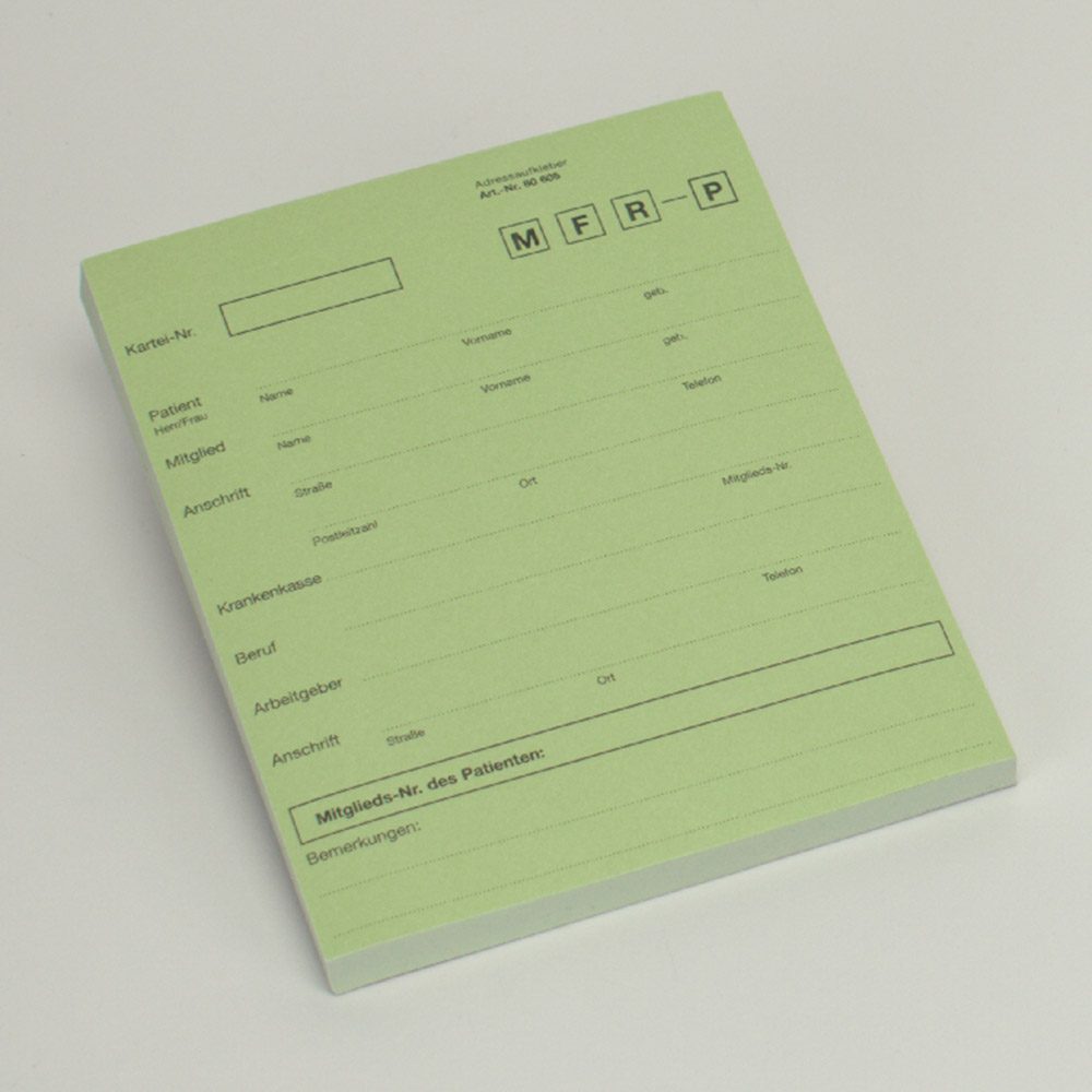 Anschriftenblatt A5 Kartei selbstklebend 142 x 115 mm grün, Block