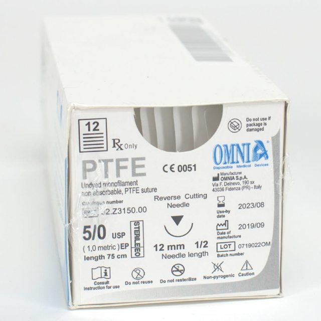 Omnia Nahtmaterial PTFE 5/0 12mm 1/2 Dtz
