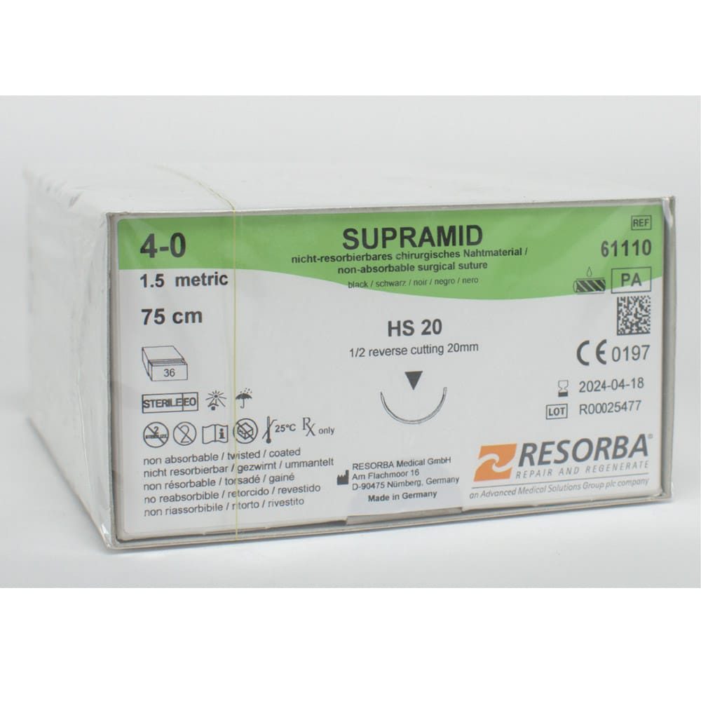 Supramid schwarz 4/0 HS20 75cm 3Dtz