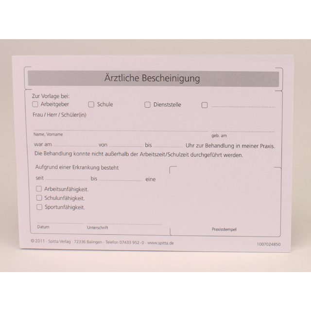 Ärztliche Bescheinigung DIN A6 quer Pa