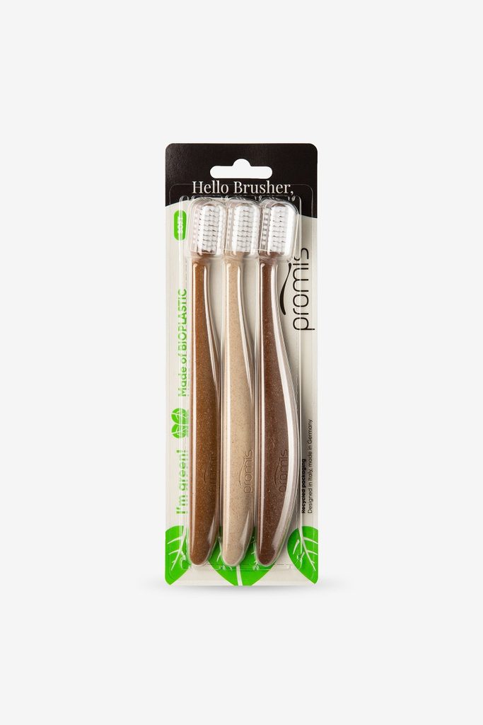 Promis Zahnbürsten Holzfarben Trio