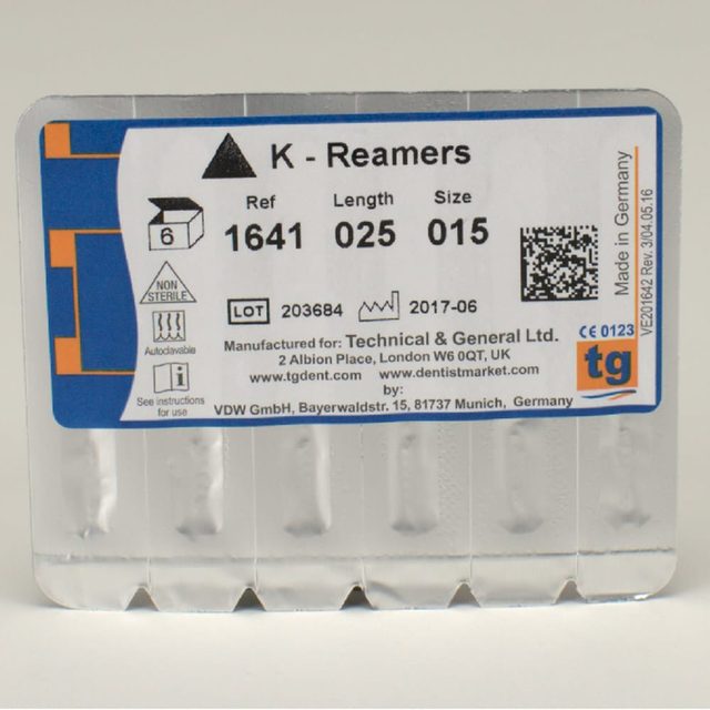tg K-Reamers 25mm Size 015 6pcs