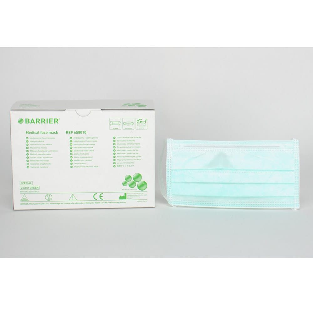 OP-Maske Barrier grün Band antifog 60St