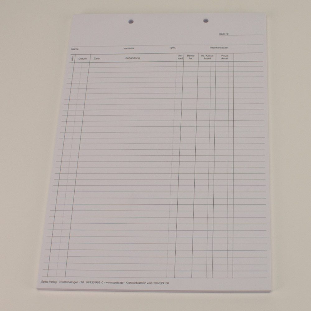Krankenblatt B2 weiss kopfgel. 100St
